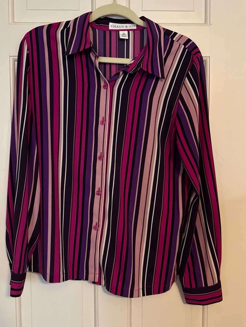 Chaus Purple and Pink Striped Button-Down Shirt